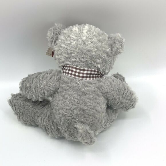 Calplush Gray Bear Plush Stuffed Bear Brown Gingham Bow Paw with Tag - Picture 6 of 8